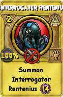Wizard101 Myth spell card: Interrogator Rentenius, Spell ID 17461