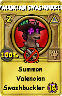 Wizard101 Myth spell card: Valencian Swashbuckler, Spell ID 17514