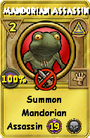 Wizard101 Myth spell card: Mandorian Assassin, Spell ID 17526