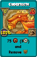 Wizard101 Fire spell card: Cindertooth, Spell ID 17612