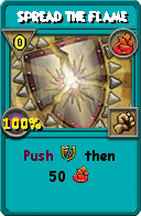 Wizard101 Fire spell card: Spread the Flame, Spell ID 17653