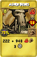 Wizard101 Fire spell card: Ashen Bones, Spell ID 17722