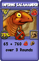 Wizard101 Fire spell card: Inferno Salamander, Spell ID 17724