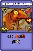 Wizard101 Fire spell card: Inferno Salamander, Spell ID 17822