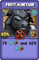 Wizard101 Ice spell card: Frost Minotaur, Spell ID 17863