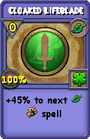 Wizard101 Life spell card: Cloaked Lifeblade, Spell ID 17947