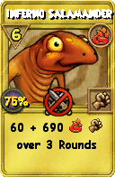 Wizard101 Fire spell card: Inferno Salamander, Spell ID 17957