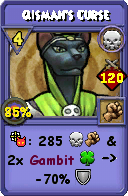 Wizard101 Death spell card: Qismah's Curse, Spell ID 17395