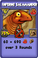 Wizard101 Fire spell card: Inferno Salamander, Spell ID 17309