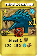 Wizard101 Ice spell card: Thieving Dragon, Spell ID 18065