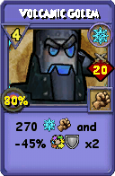 Wizard101 Ice spell card: Volcanic Golem, Spell ID 18121